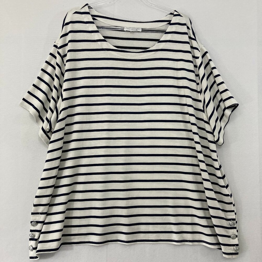 Jane and Delancey Blouse 3X Dark Navy White Striped Button Hem Relaxed Casual
